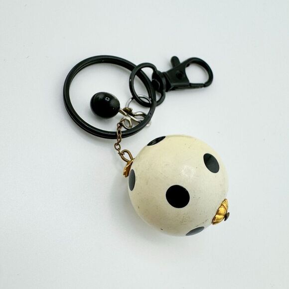 Vintage Polka Cream Black Dot Mod Purse Charm Upcycled 1970s Retro Boho MCM - Picture 3 of 5